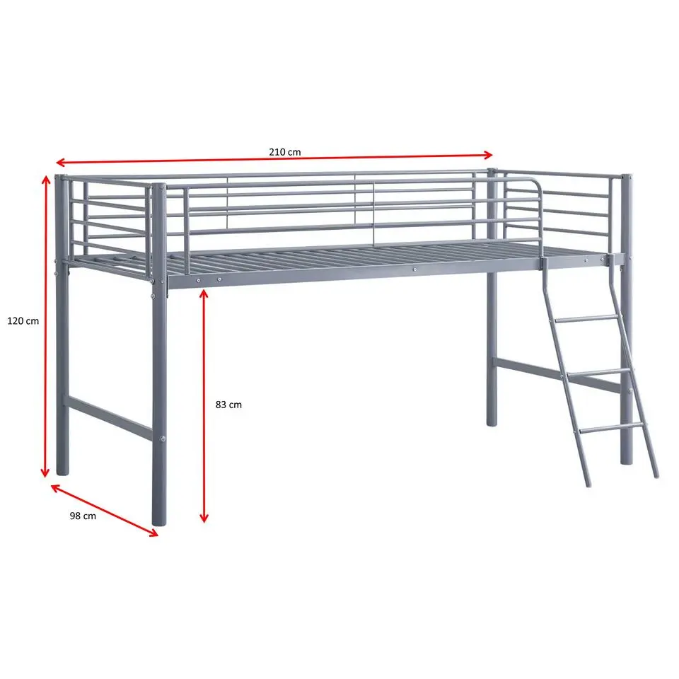 Halfhoogslaper Julie 90x200cm - metaal - mat grijs