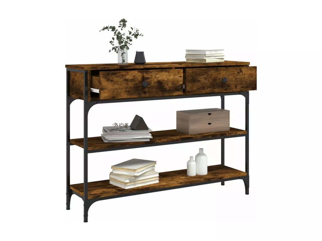 Table console chêne fumé 100x25x75 cm bois d'ingénierie