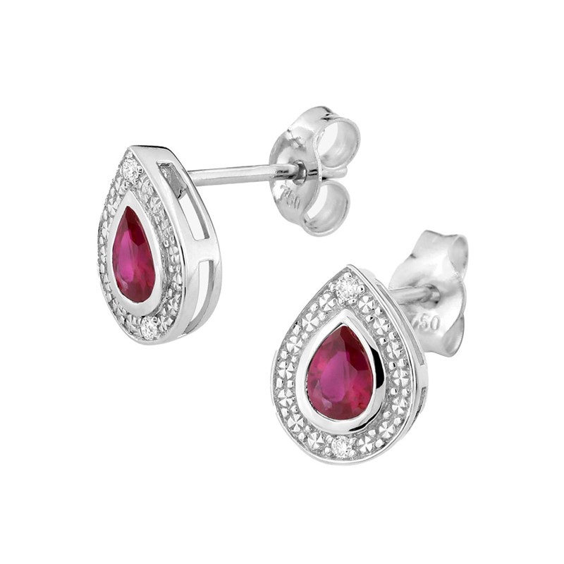Boucles d'oreilles femme - Rubis et Diamant - Or 18 Carats