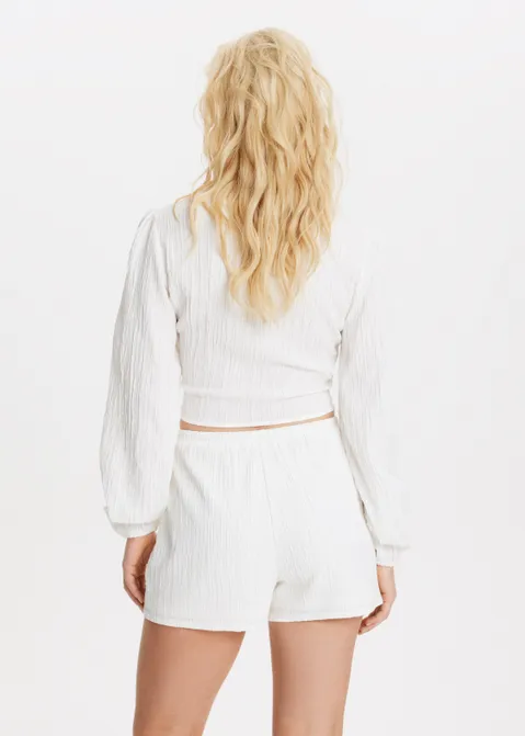 Geweven top met knoop off-white (WIT.O)