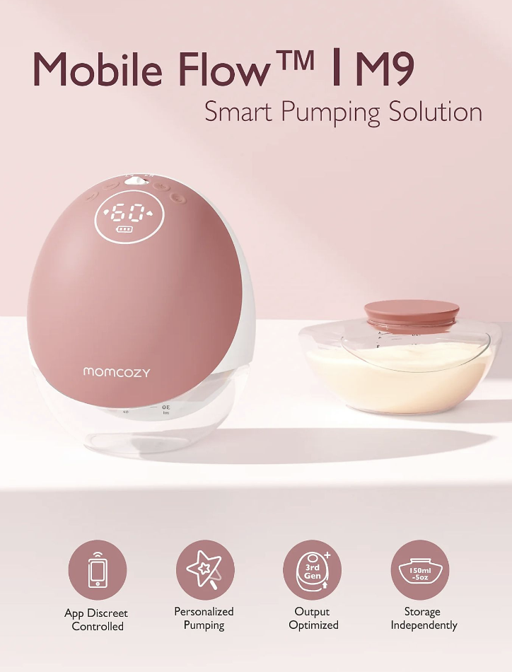 Mobile Flow M9 Single Baby Mutter Milchpumpe Freihändige Brustpumpe für Unterwegs (BP225-NR70BA-A) - Rosa