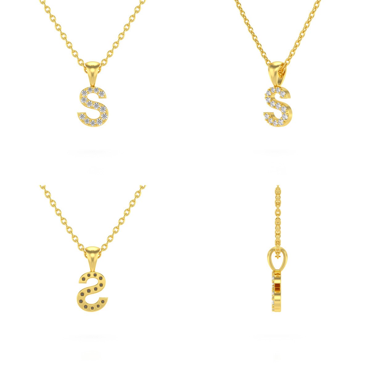 Collier Pendentif ADEN Lettre S Or 750 Jaune Diamant Chaine Or 750 incluse 0.72grs
