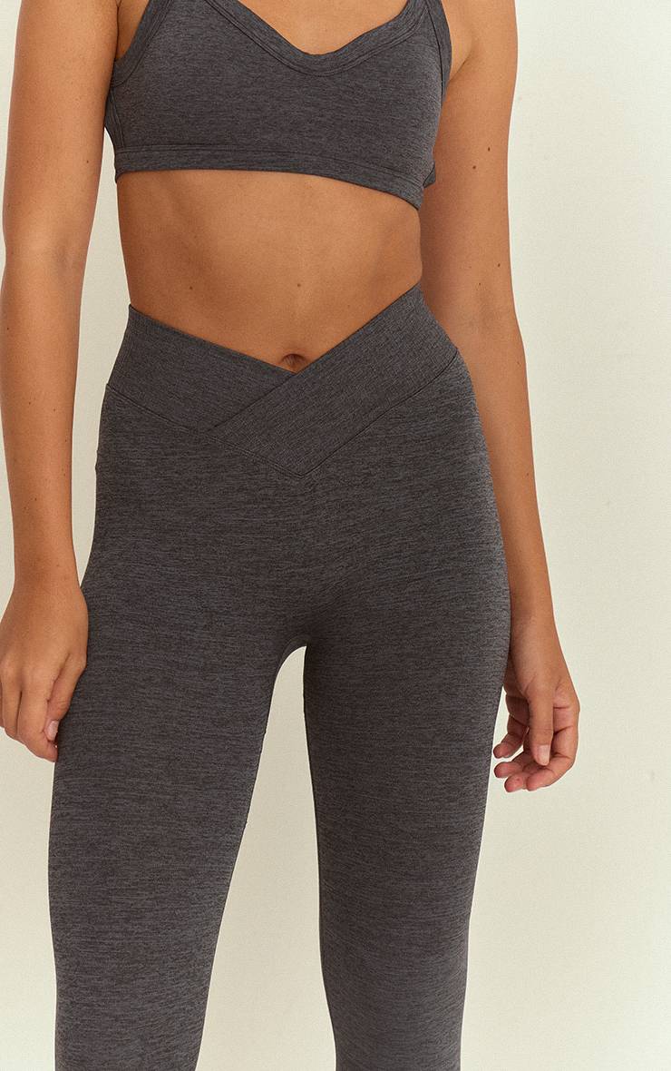 Charbon Legging Chiné Sans Couture À Taille Croisée