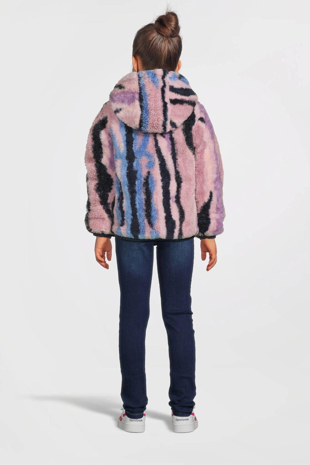 B.Nosy reversible gewatteerde winterjas Jamie met all over print donkerblauw/lila/roze