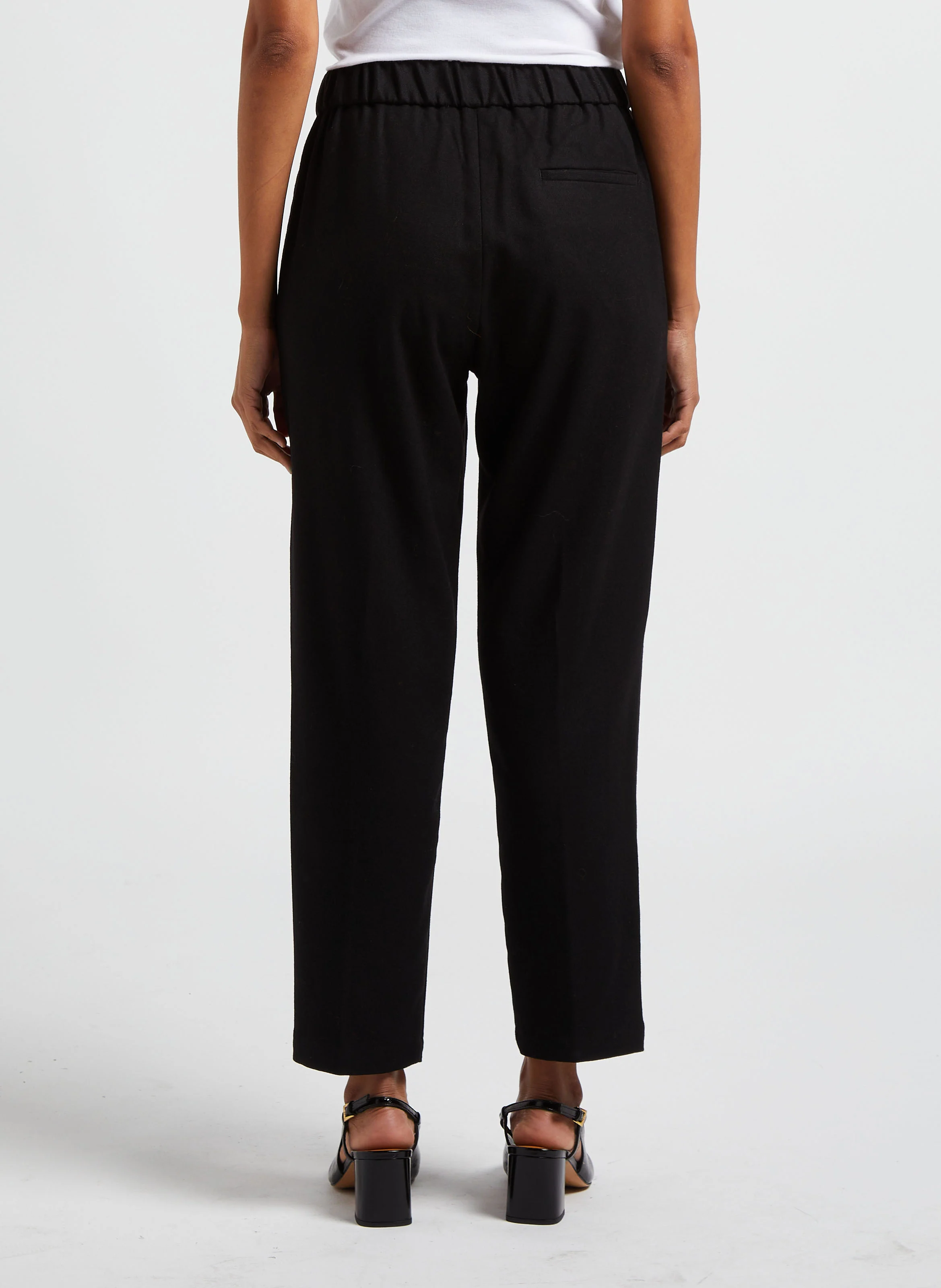Pantalon carotte en flanelle de laine| Noir