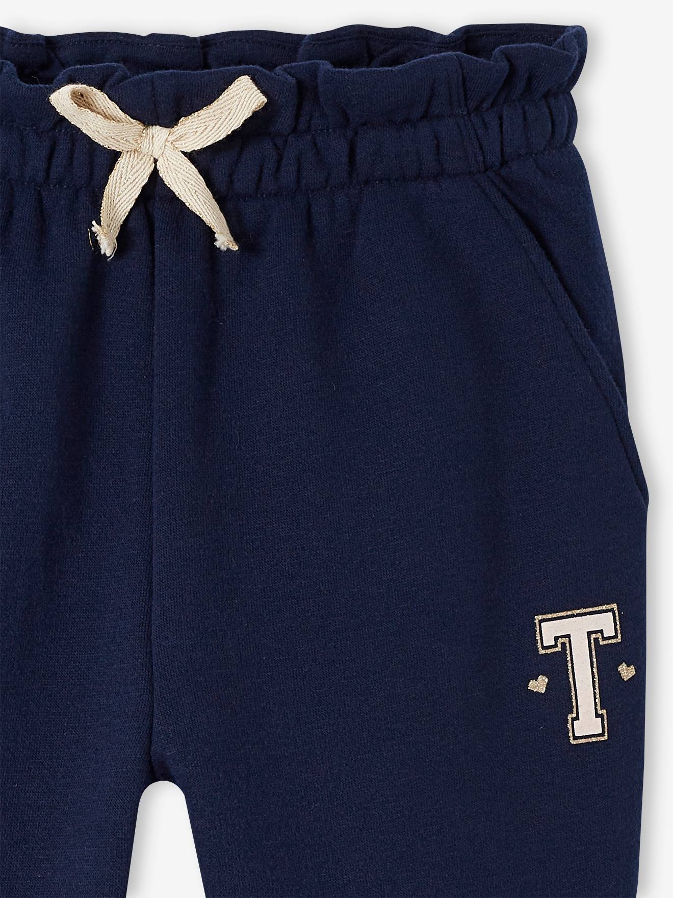 Calça de moletom verde com cintura alta e amarração para meninas