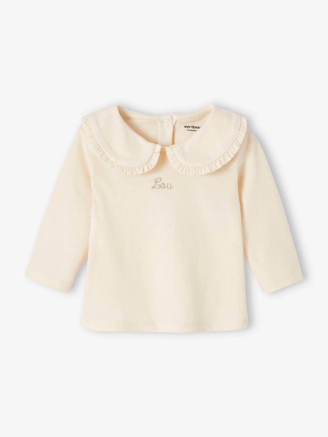 Camiseta de manga comprida com gola Peter Pan, para bebê, bege claro liso
