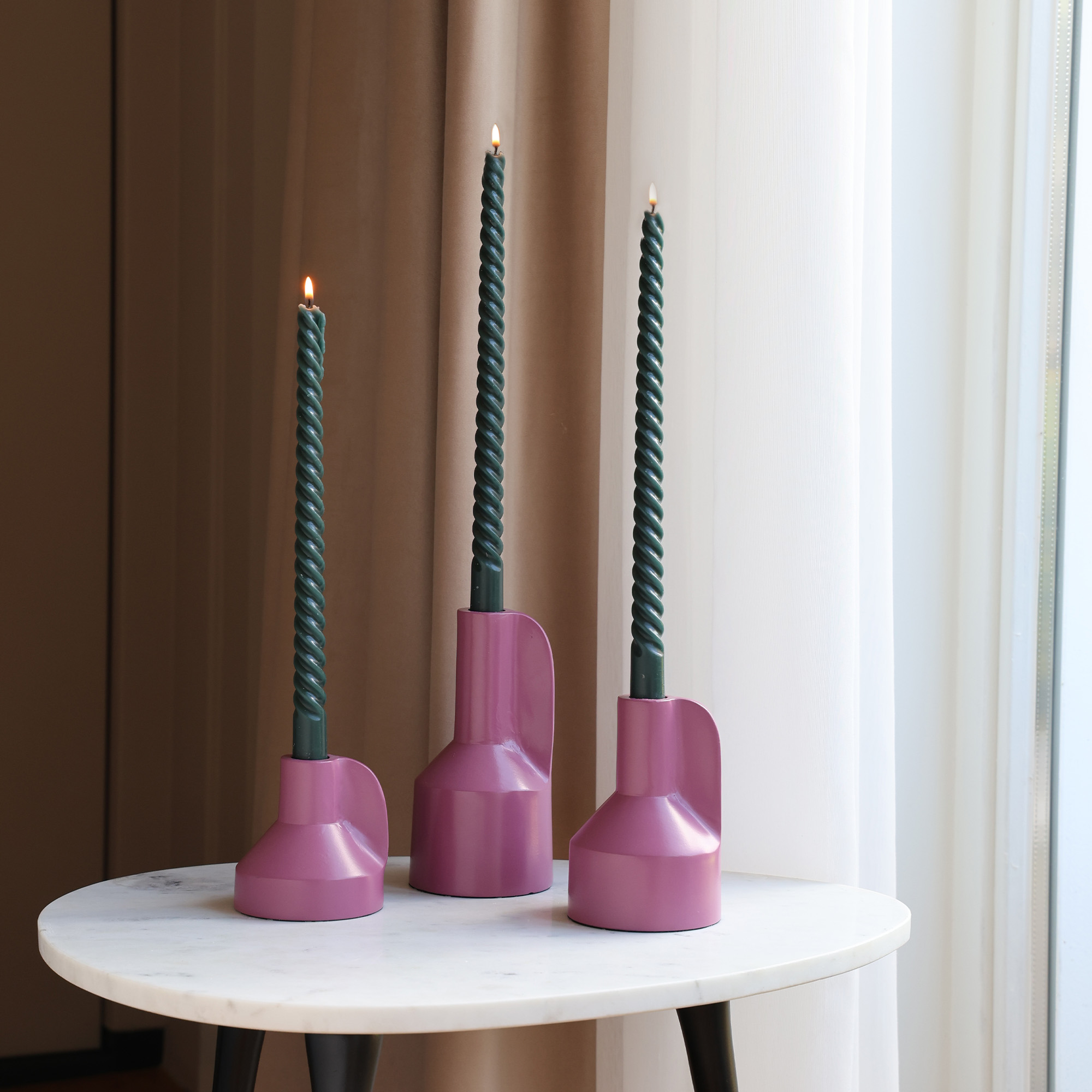 Kandelaar Alota mauve Ø9 x H17/13/9 cm - set van 3
