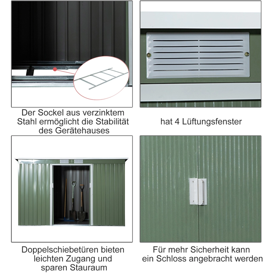 Outsunny Geräteschuppen mit Schiebetür grün