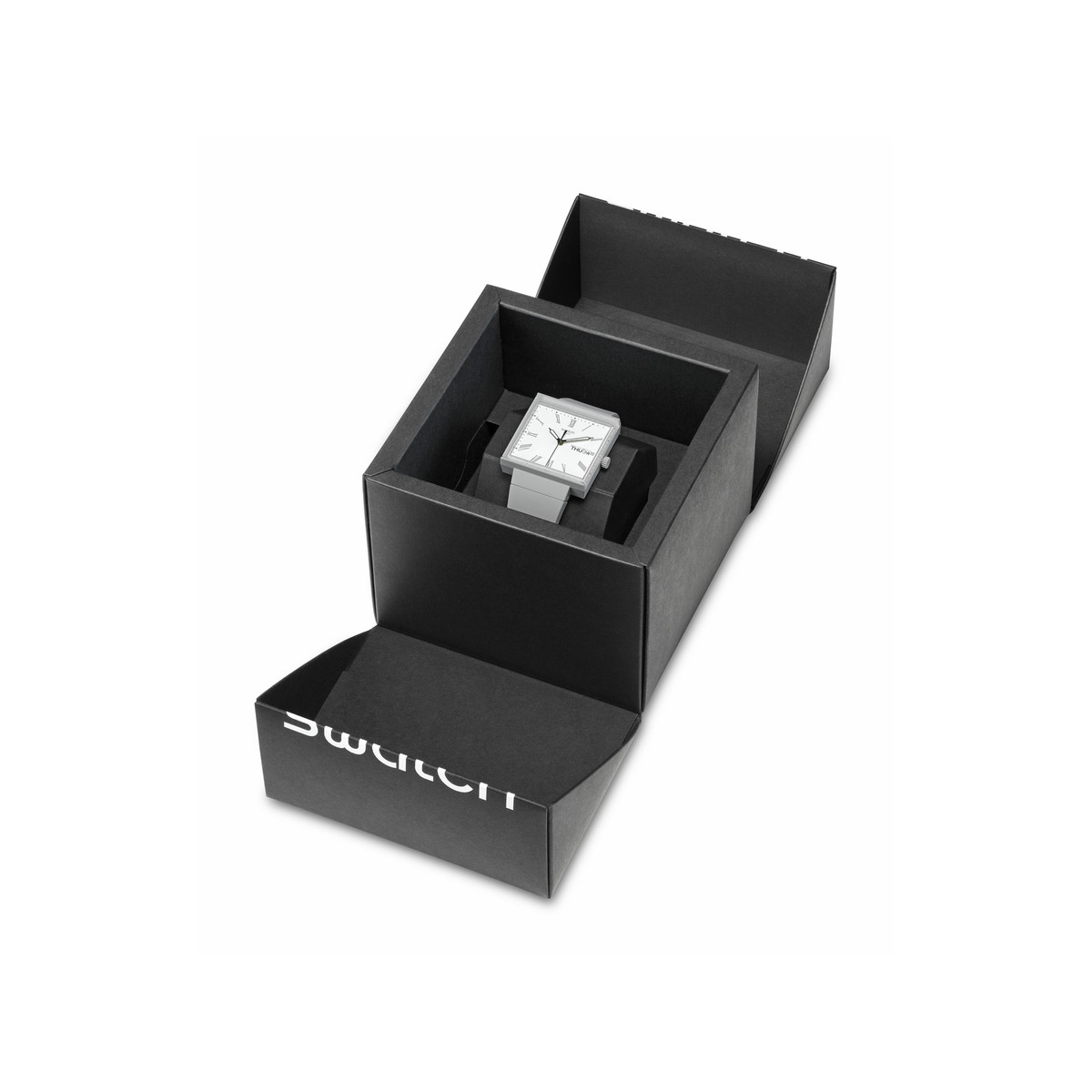 Montre SWATCH Square bioceramic What if gray? homme bracelet matériau biosourcé gris