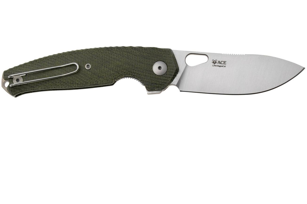 GiantMouse ACE Jagt, CPM Magnacut, Green Canvas Micarta, zakmes