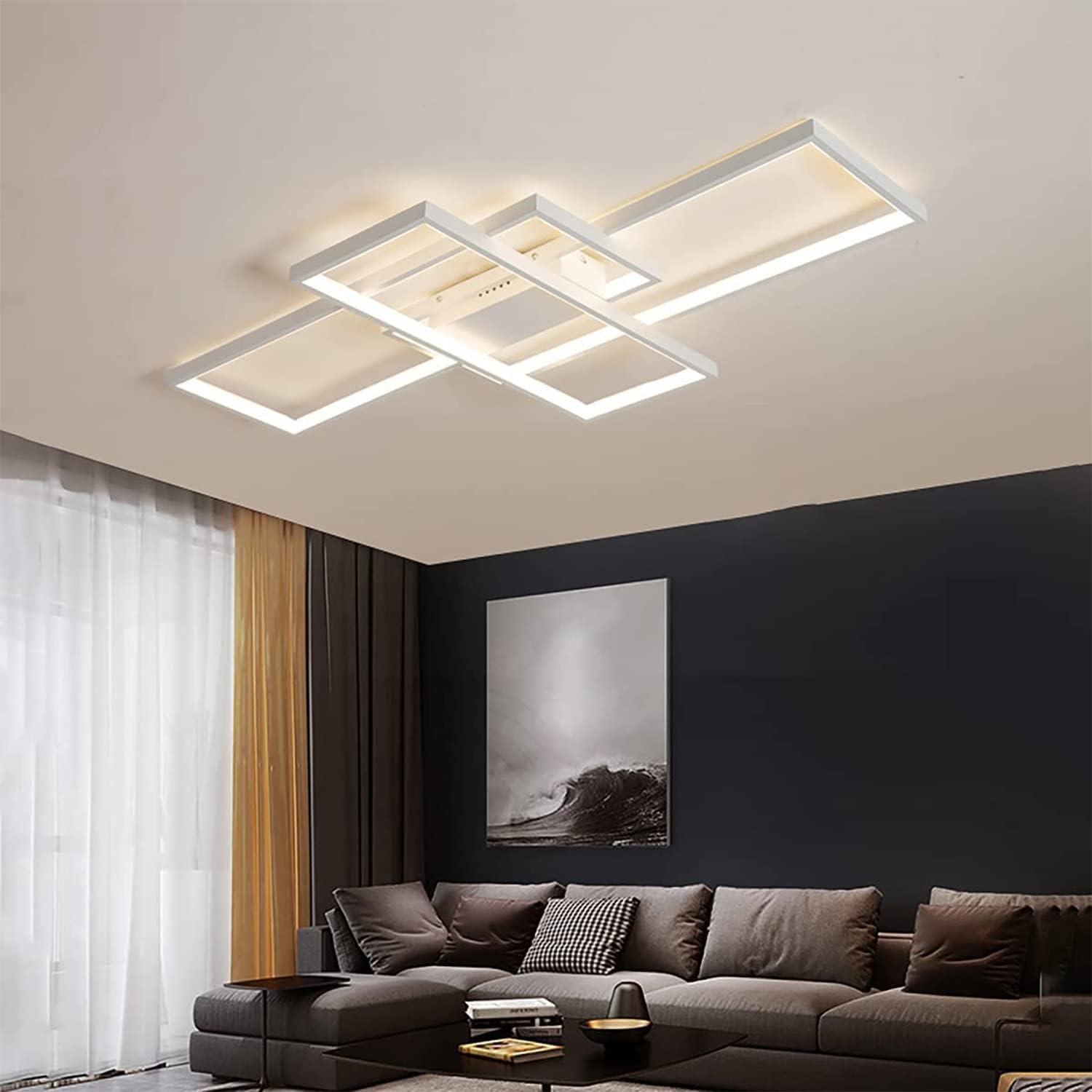 LED Deckenleuchte Modern Deckenlampe mit Fernbedienung Weiß (140x80x9cm), Dimmbar Wohnzimmerlampe, Geometrisch Schlafzimmerlampe, Groß Deckenbeleuchtung für Wohnzimmer Schlafzimmer Büro