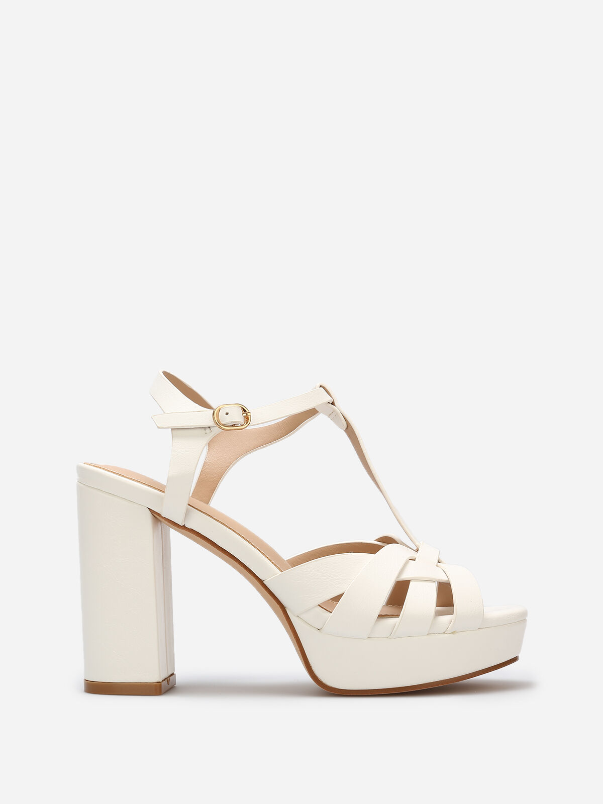 Sandales à talon et brides entremêlés- Blanc