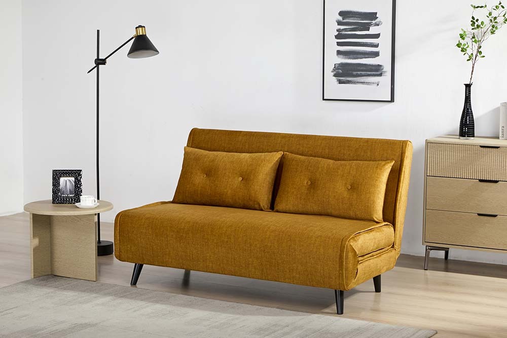 Retro Schlafsessel SMART MULTIFUNCTION 140cm senfgelb Vogue Velours Samt Bettfunktion