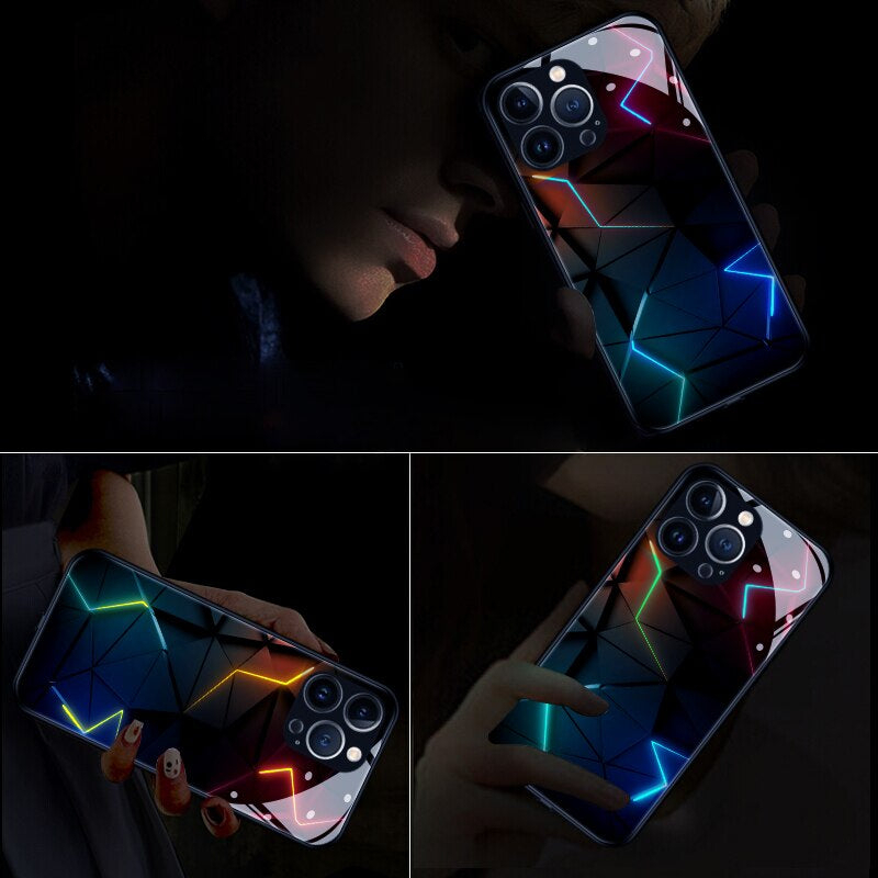 iPhone 14 Pro Hybrid Hardcase Hülle mit TPU Bumper   LED Acryl Rückseite   Kameraschutz - Blitz Design