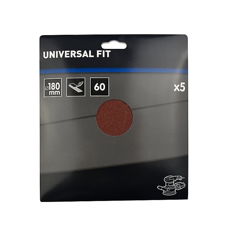 Abrasif pour ponceuse excentrique Universal ø 180 mm, Grain 60 - 5 pièces