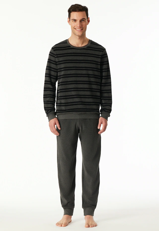 Schiesser Schlafanzug »Casual Nightwear« 2 Stk. tlg., Rundhalsausschnitt, Bindeband, wärmend, Frottee, Langarm