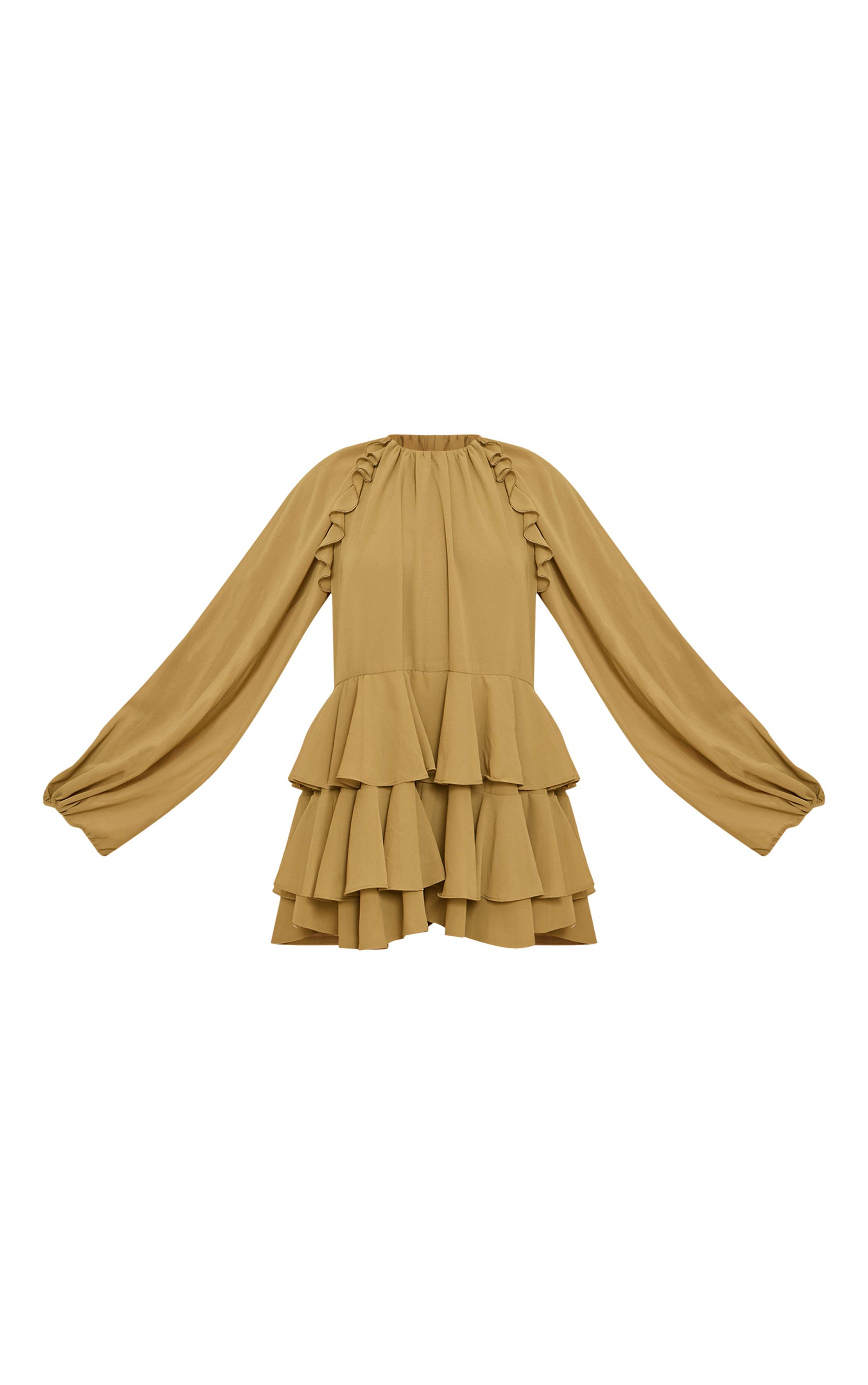 Vert Olive Combinaison-short Fluide À Volants En Mousseline Crème
