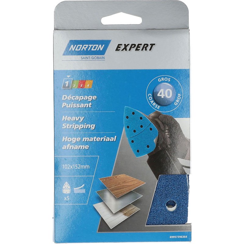 Patin auto-agrippant Norton multi-usages 102 x 152 mm - Grain 40 - Lot de 5
