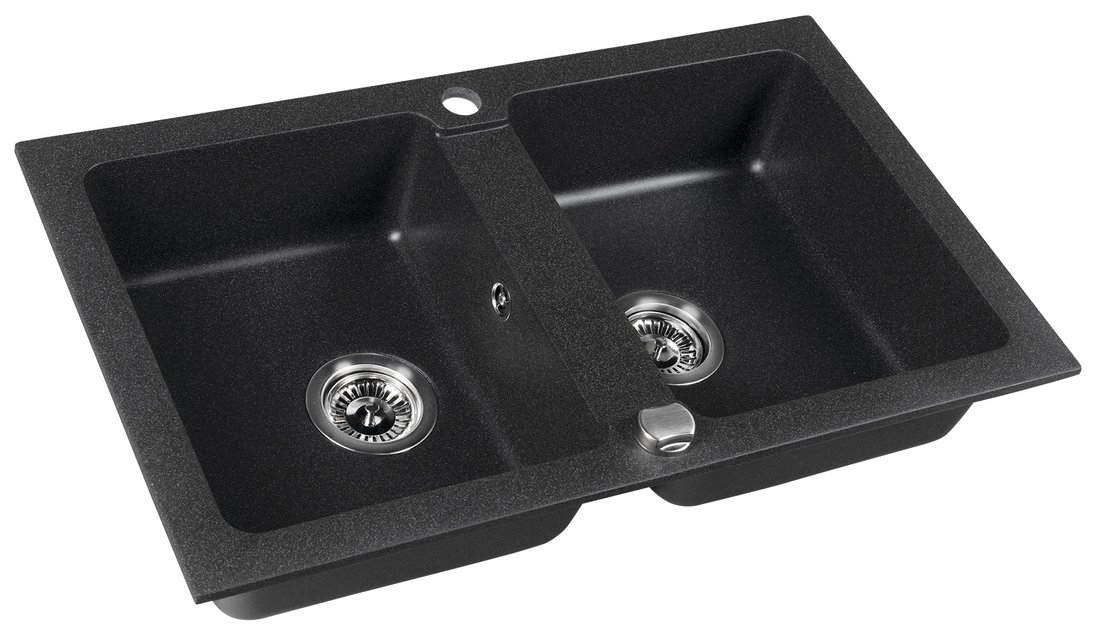 Sapho spoelbak dubbel 78x47,5cm met kraangat zwart graniet