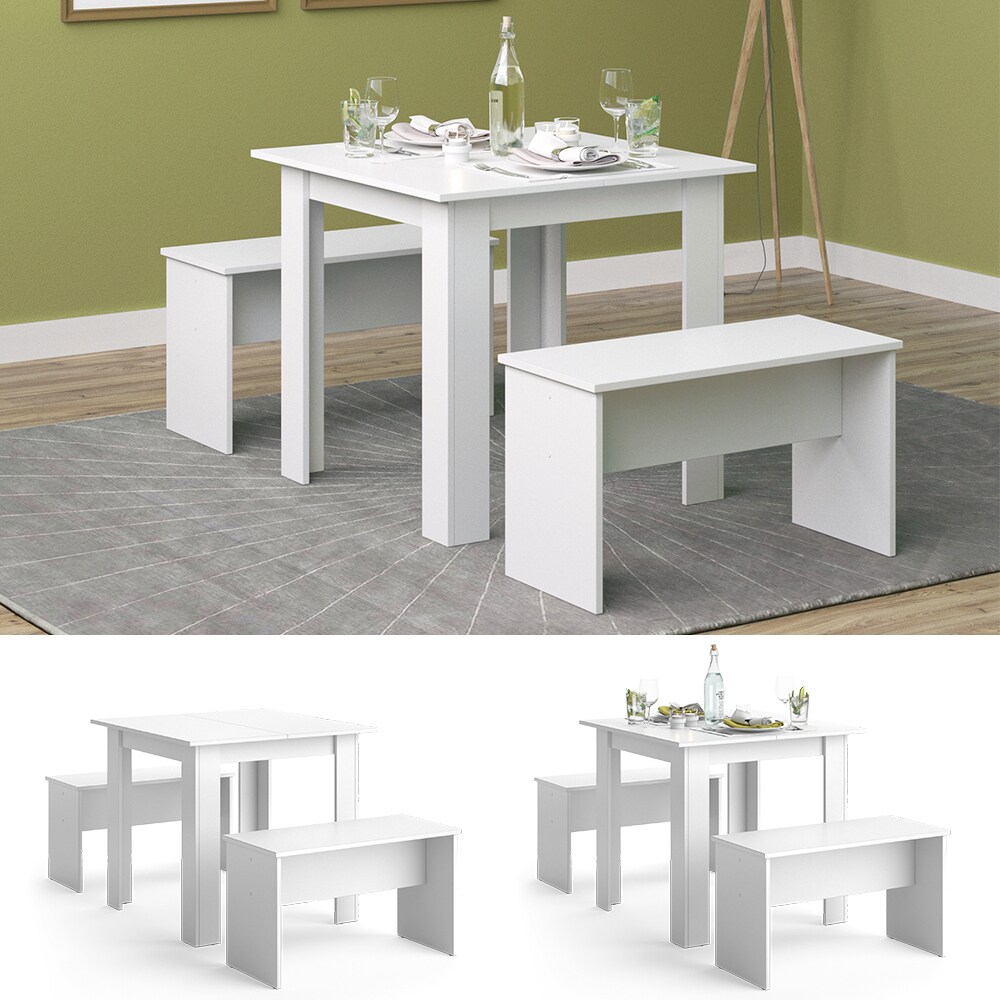 Vicco Tischgruppe Sitzgruppe Esszimmer Sentio Esstisch Sitzbank Weiß 80 cm