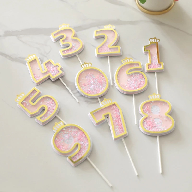 Zahlen Geburtstags Kuchenstecker Konfetti Tortenstecker Topper Dekoration für Torten / Kuchen - Zahl 1 / Rosa / Gold