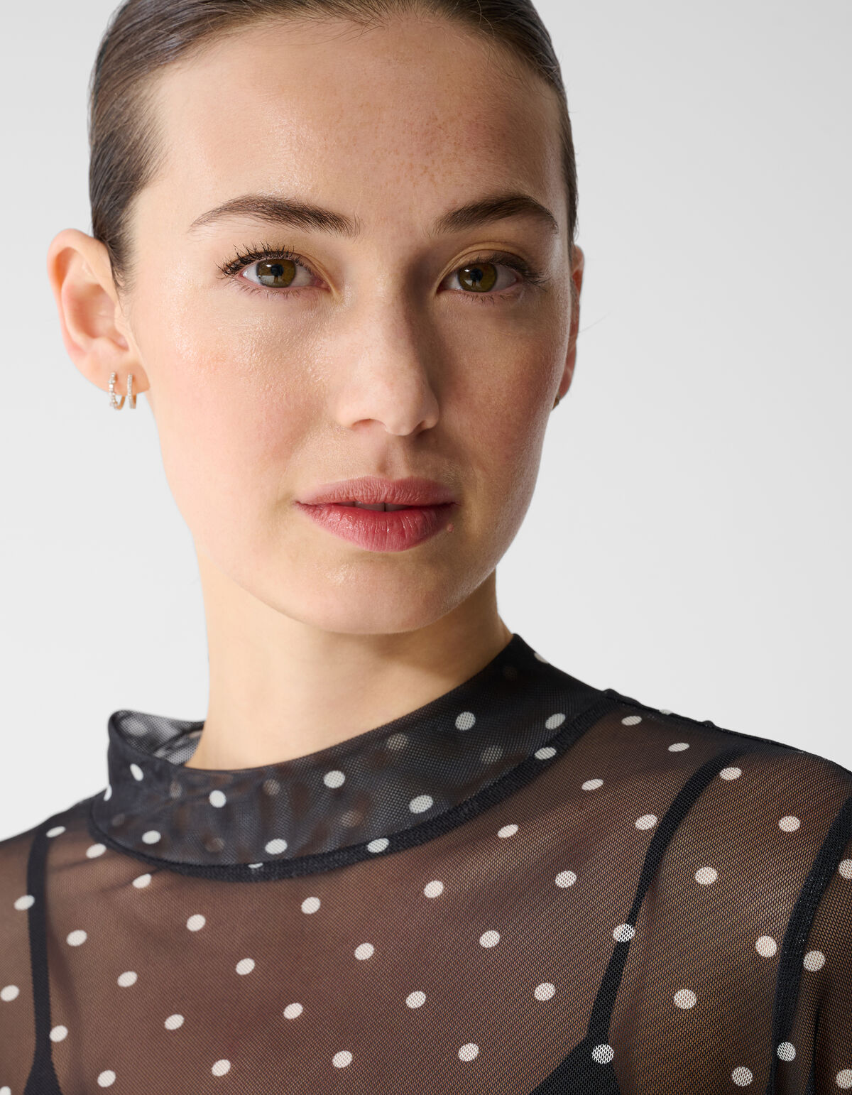 Mesh Polkadot Longsleeve Top Zwart