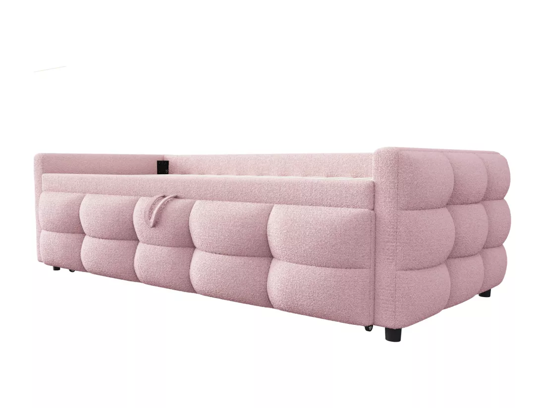 Lit gigogne 90/180x190 cm en velours - avec sommier à lattes - Rose
