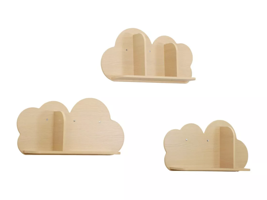 Lot de 3 étagères murales couleur naturelle nuage pour chambre enfant