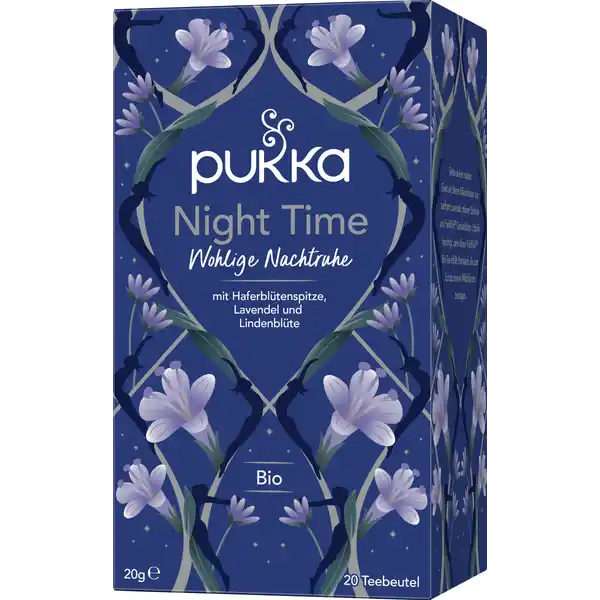 Bio-Kräutertee Night Time, mit Haferblütenspitze, Lavendel und Lindenblüte