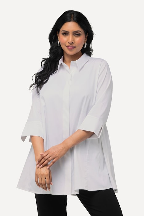 Bluse, Godeteinsätze, A-Linie, Hemdkragen, 3/4-Arm