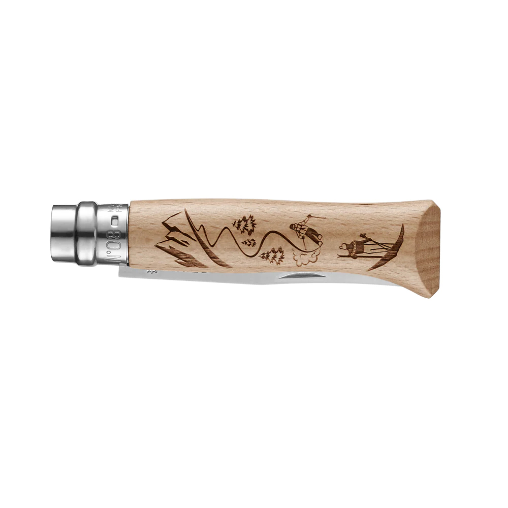 Couteau gravé lame 8.5 cm Sport Ski Opinel