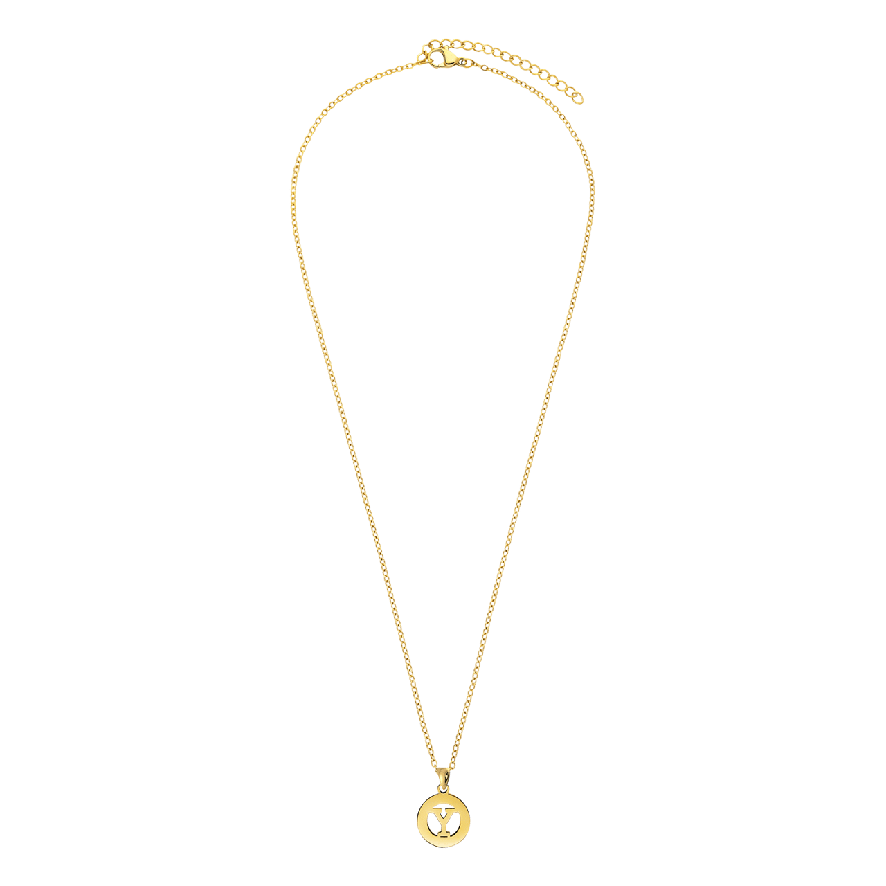 Stalen goldplated ketting met letter - Y