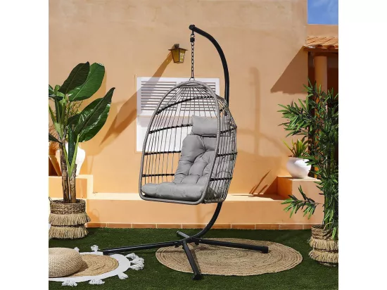 ALOHA - Fauteuil Suspendu Gris Structure en Métal et Plastique avec Coussins