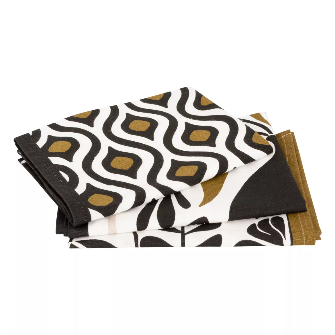 Lot de 3 torchons coton (45 x 70 cm) Twist Noir