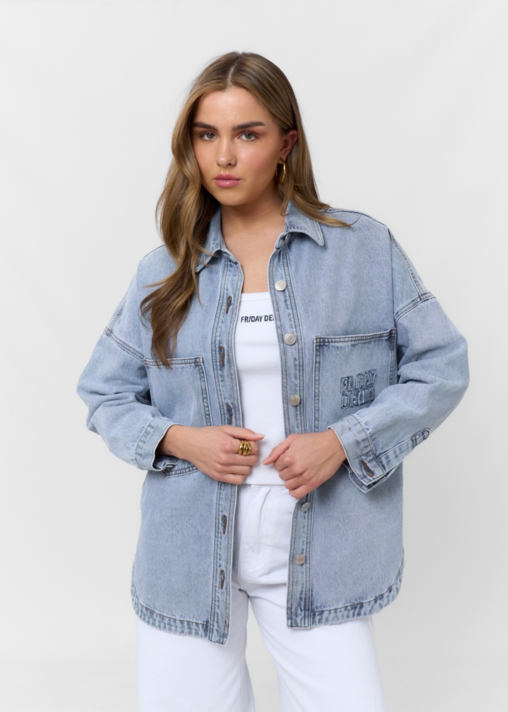 Oversized denim blouse stone blauw