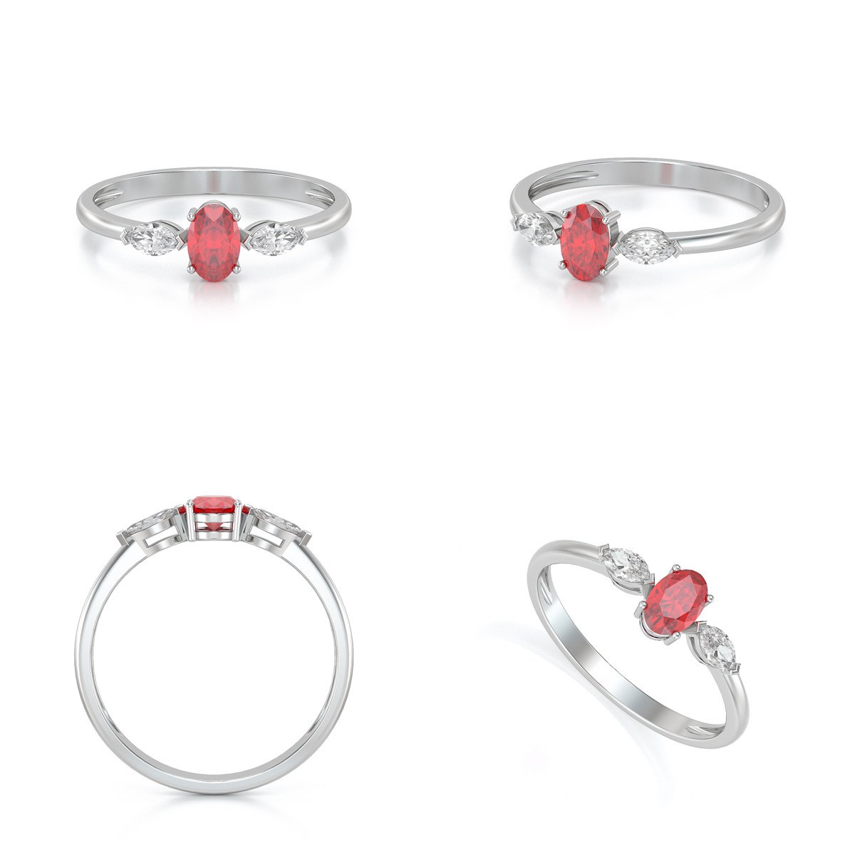 Bague ADEN Or 585 Blanc Rubis et diamants 1.604grs