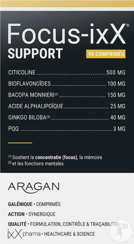 ixX Pharma Focus ixX Support - Mémoire Concentration Bacopa Ginkgo & Citicoline 90 comprimés