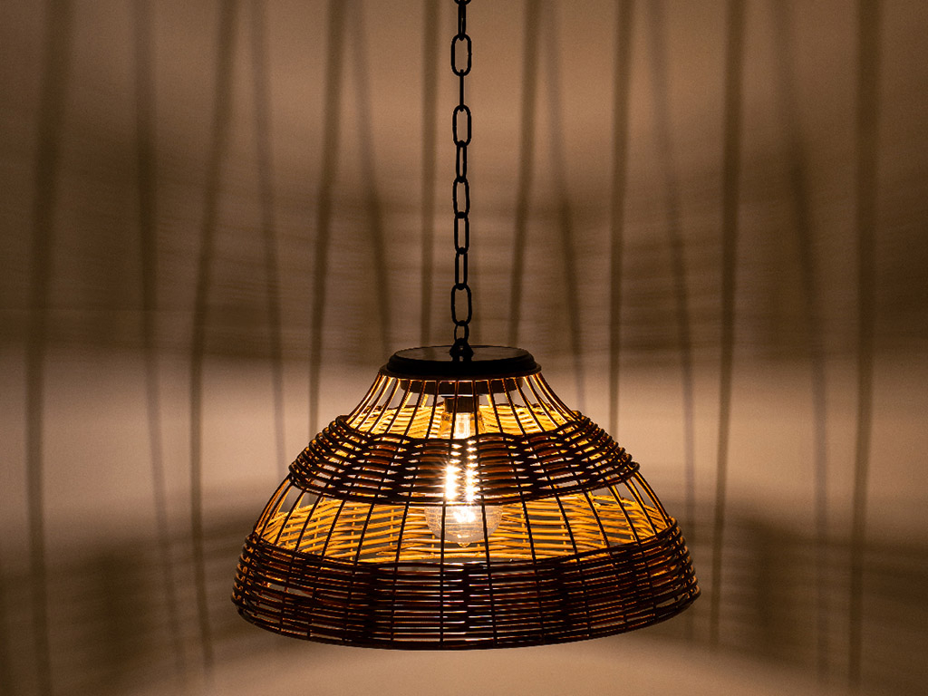 Lumineo Natural rieten solar hanglamp