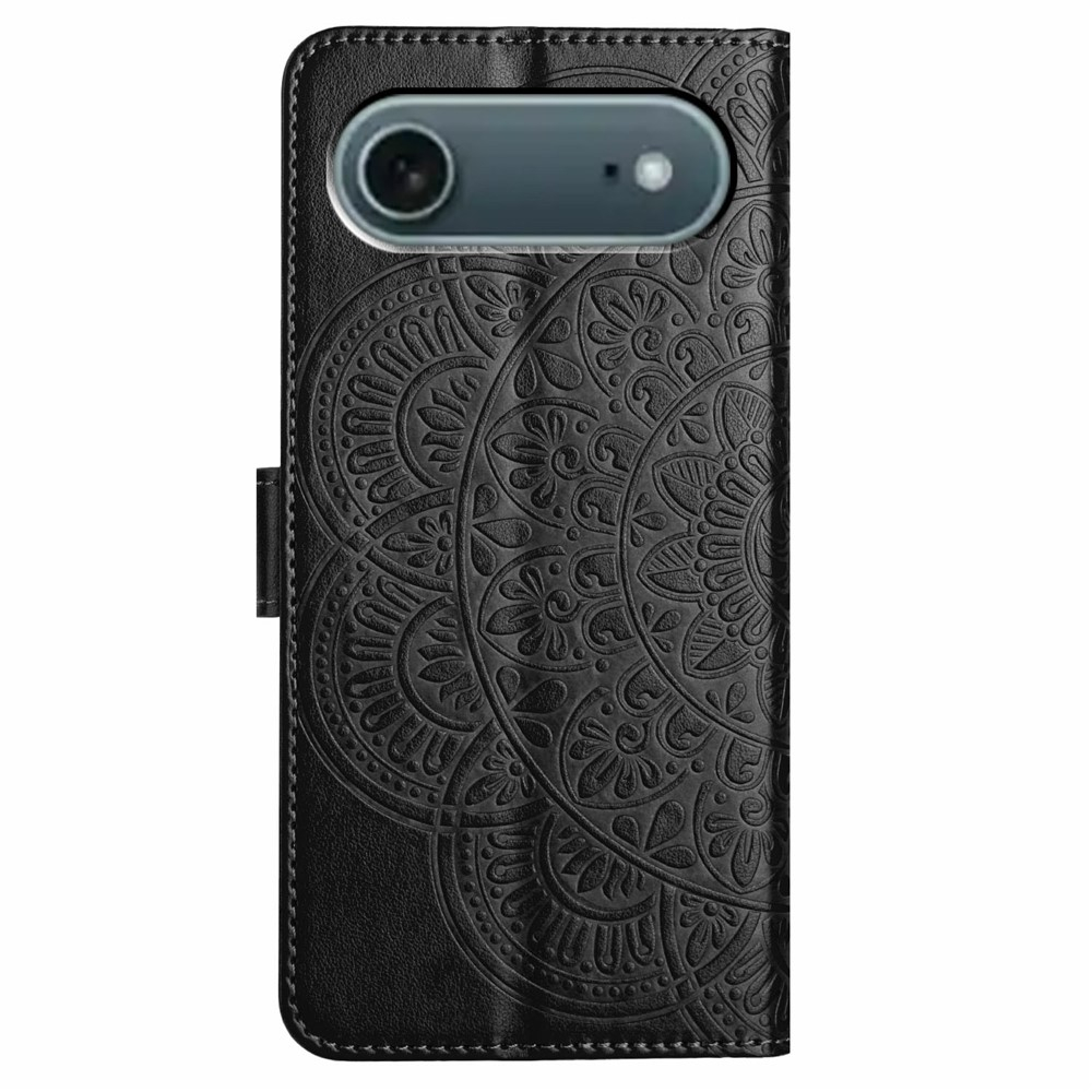 iPhone Air Leder Tasche Wallet - Mandala Flowers Imprint - Schwarz