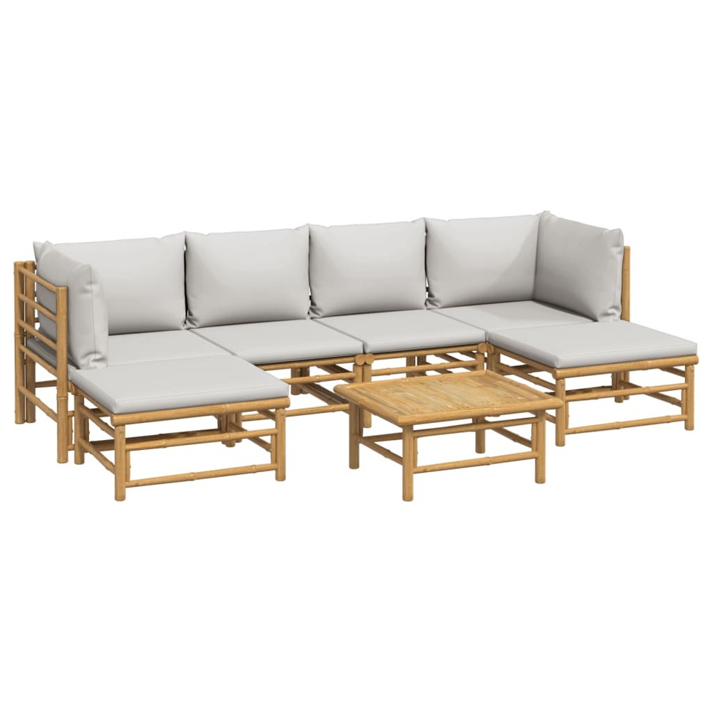 Salon de jardin meuble d'extérieur ensemble de mobilier 7 pièces avec coussins gris clair bambou