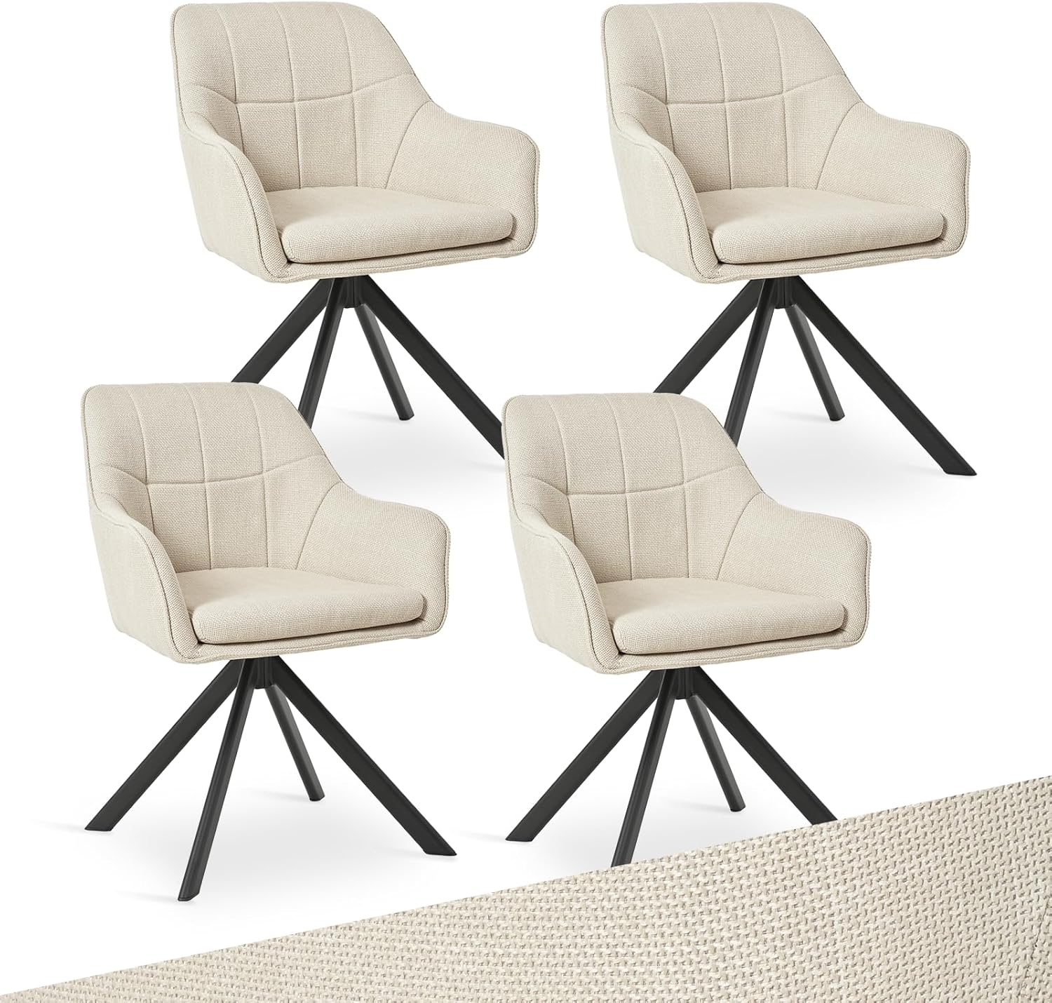 Drehstuhl Esszimmer Beige mit Armlehne, 4er Set drehbarer esszimmerstuhl, Küchenstuhl,Polsterstuhl, aus Polyester, mit Metallbeine für Esszimmer Küche Büro