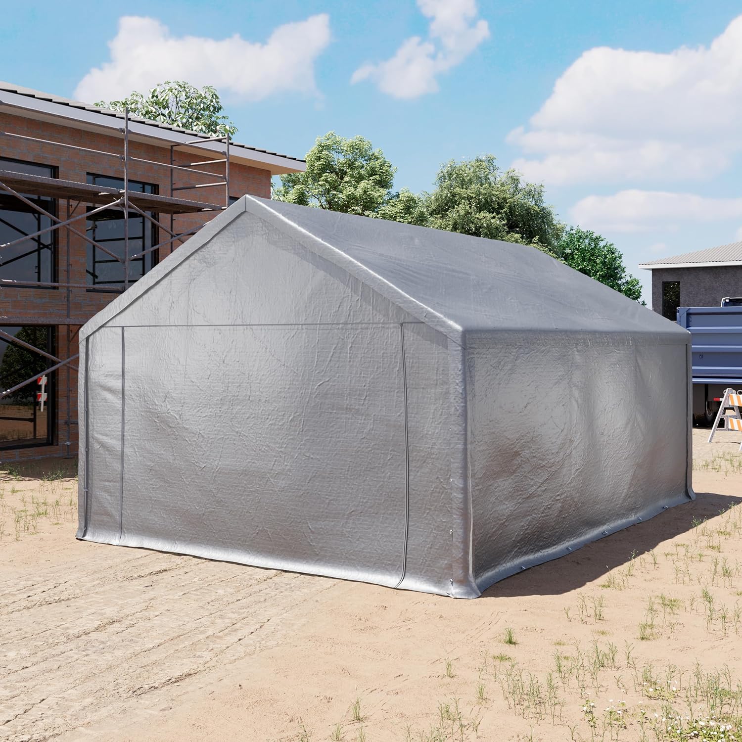 TOOLPORT Lagerzelt 4x6 m Zelthalle Unterstand Zeltgarage PE Plane 350 N wasserdicht in grau