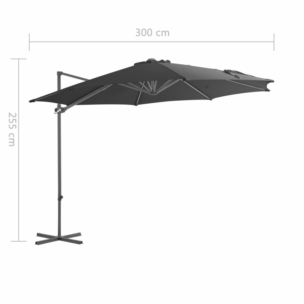 Parasol meuble de jardin en porte-à-faux avec mât en acier anthracite 300 cm
