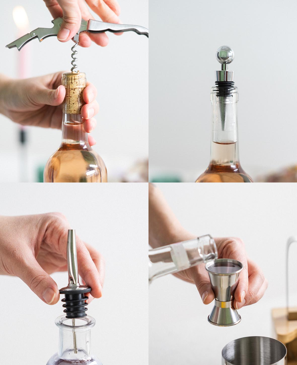 (12-tlg. Set) 350ml Edelstahl Cocktail Mixer Bar Shaker Kit inkl. Bambus Halterung - Silber