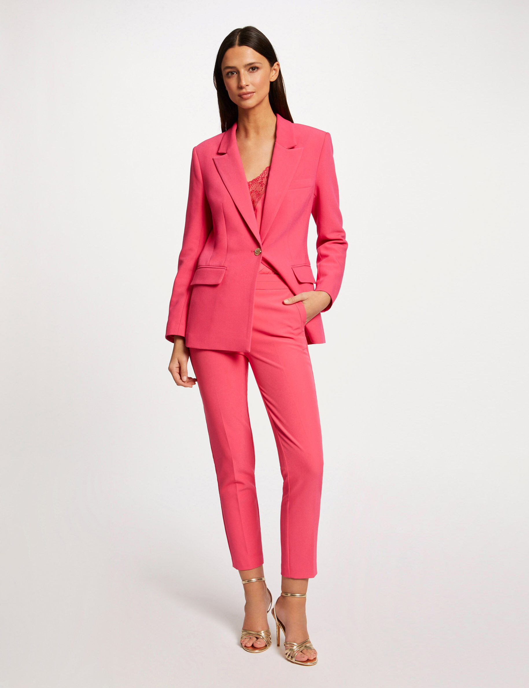 Pantalon city ajusté 7/8ème à pinces rose femme - rose