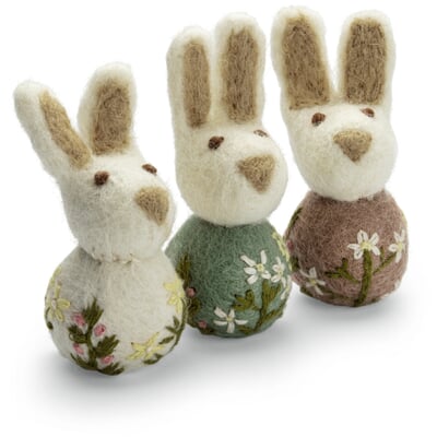 Anhänger Osterhase Filz bestickt, Weiß