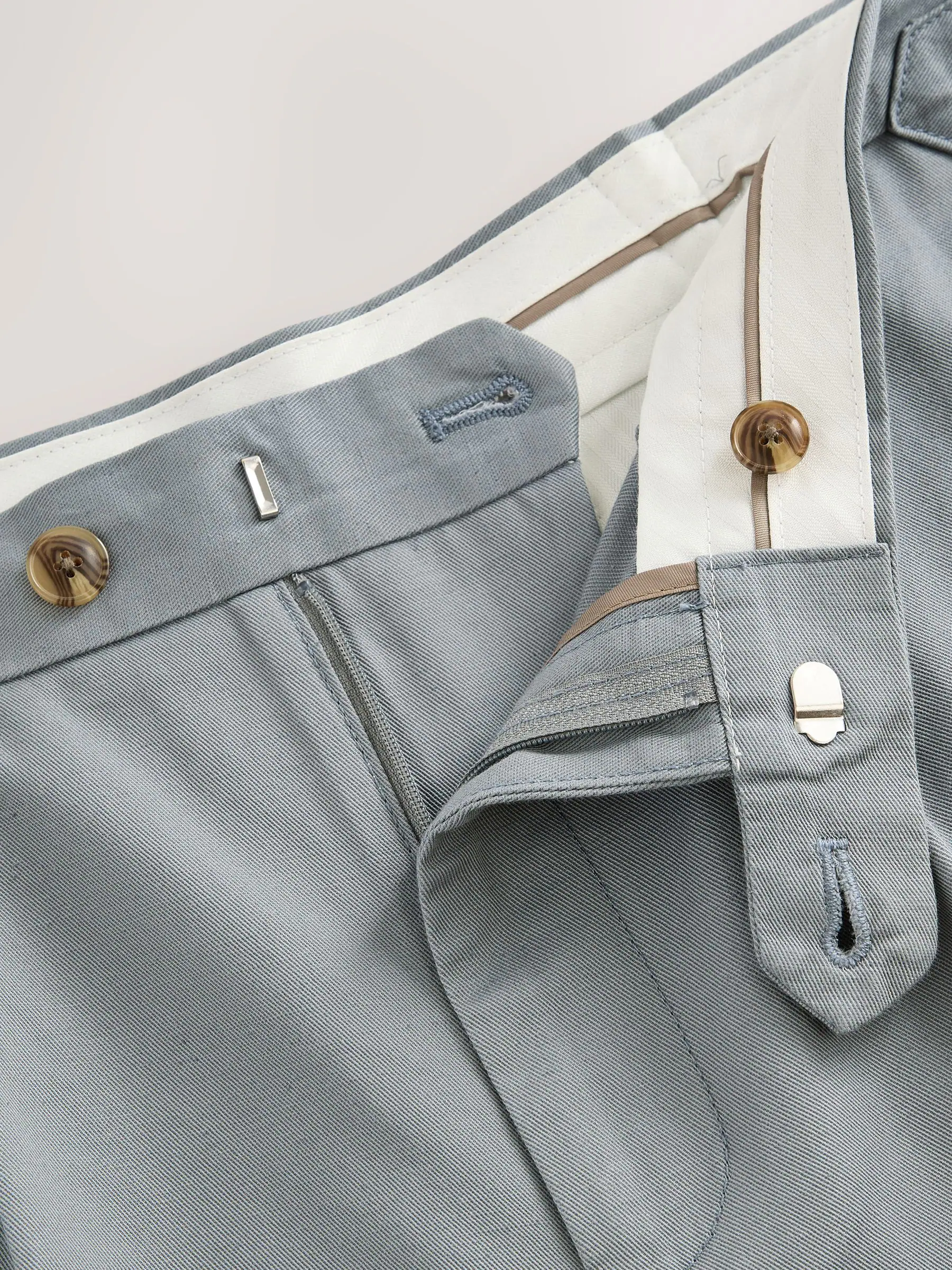 Blauw - Slim-fit katoenen mix Broeken met verstelbare zijkanten, linnen en lyocell.