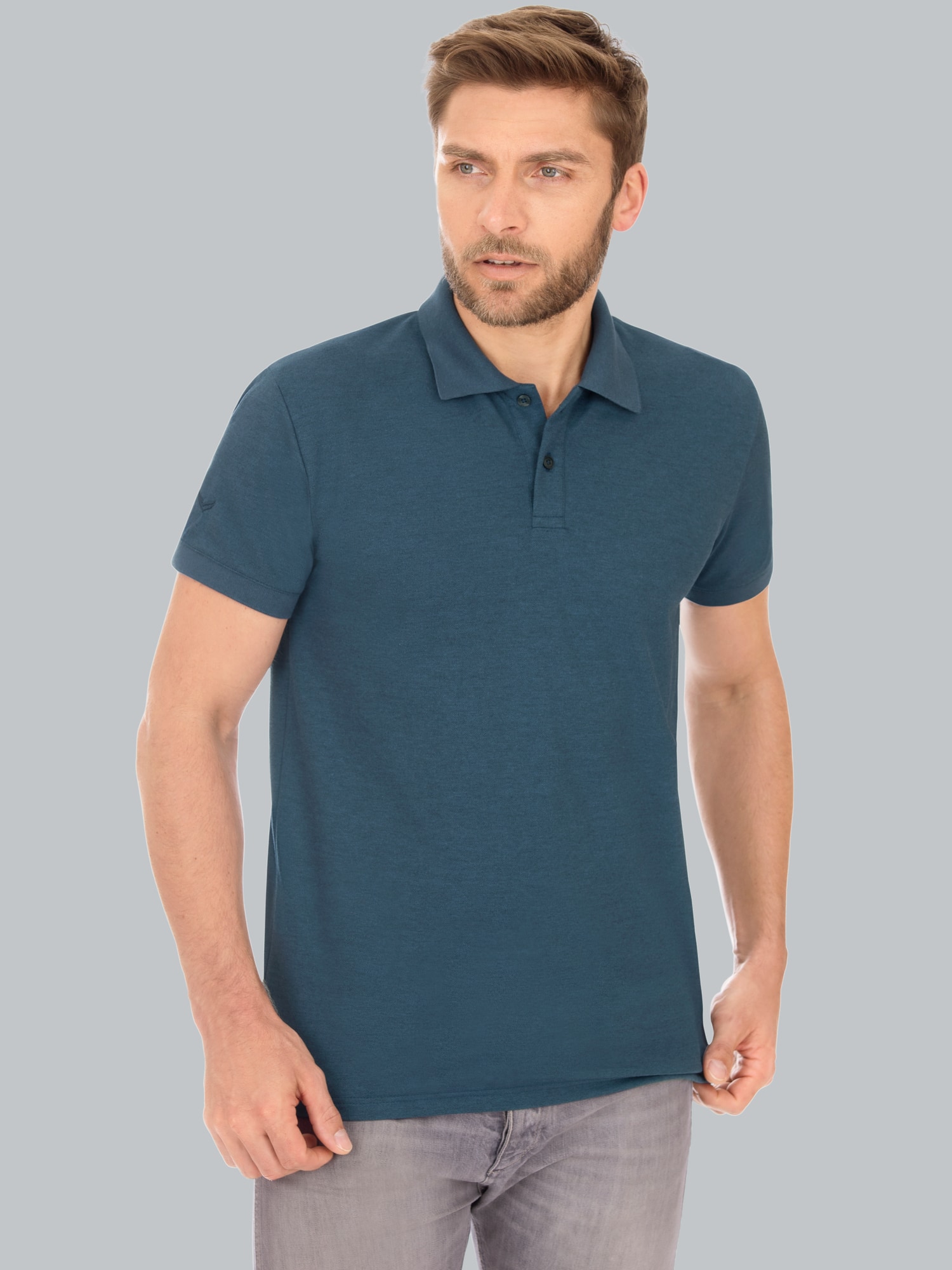 Slim Fit Poloshirt aus DELUXE-Piqué Jeans-melange