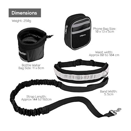 Guia Edipets Canicross com suporte para garrafa, preta, para cães.